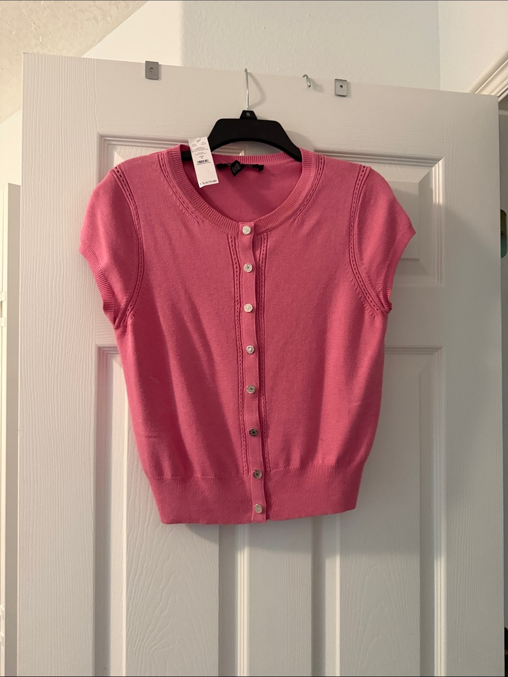 White House Black Market Pink Short Sleeve Button-Up Cardigan
